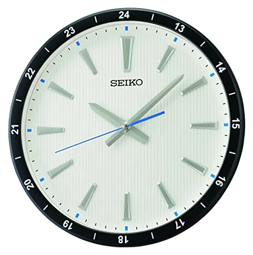 Seiko Clock Wanduhr analog schwarz-weiß QXA802J - Elegante Wanduhren mit durchlaufender Sekunde und 3D Indizes, Ø 35,0 x 4,5 cm, ideal für modernes Wohndesign.