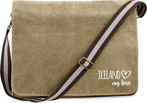 Huuraa Umhängetasche Iceland my love 14 Liter Sahara Canvas Laptoptasche Geschenkidee