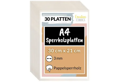 Creative Deco Bastelnaturmaterial Sperrholzplatte 3mm Pappelsperrholz - Bastelzubehör für Laubsäge, Brandmalerei und Laserschnitt, verformt sich selten und lässt sich einfach korrigieren für perfekte Ergebnisse.