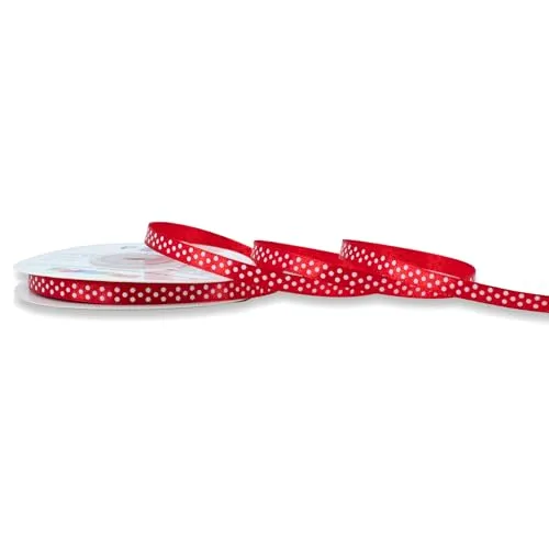 Creativery Satinband mit Punkten 6mm x 25m Rolle - Farbauswahl in 6/12/25/38mm - farbecht & waschbar - Schleifenband für Hochzeit - Geschenkband zum Verpacken Dekorieren Basteln - Rot 250