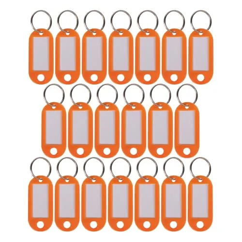 WINTEX 20x Schlüsselanhänger beschriftbar - Strapazierfähige Schlüssel Anhänger mit Etiketten - Farbige Schlüsselanhänger zum Beschriften für Organisation oder Reisen - Orange