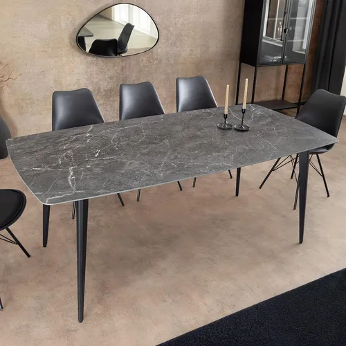 riess-ambiente Esstisch MILANO 160cm - Moderne Eleganz in Anthrazit - Esstisch aus pflegeleichter Keramik mit stilvollem Metallgestell, ideal für bis zu 6 Personen – perfekt für Küche und Esszimmer.