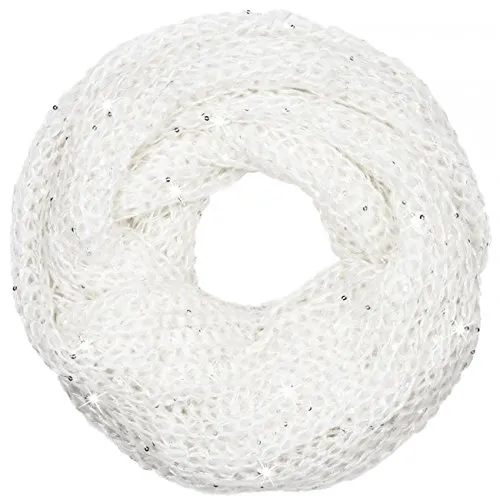 Caspar SC330 Damen weicher Strick Loop mit Pailletten, Farbe:weiss