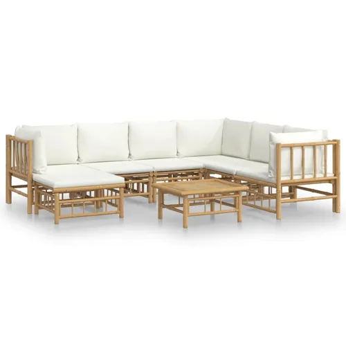 vidaXL 8-tlg. Garten-Lounge-Set mit Cremeweißen Kissen - Elegantes Gartenmöbel-Set aus langlebigem Bambus, inklusive bequem gepolsterter Kissen für höchsten Sitzkomfort. Ideal für entspannte Stunden im Freien!