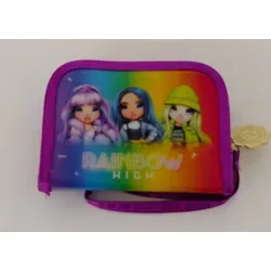 Undercover Regenbogen hohe Brieftasche für Kinder - Stylische, glänzende lila Satin-Brieftasche mit Glitzerdetails und goldfarbenem Reißverschluss. Praktisch mit 2 Fächern für Münzen oder Rechnungen. Ideal für Kinder ab 3 Jahren. Maße: 10 x 13,5 cm.