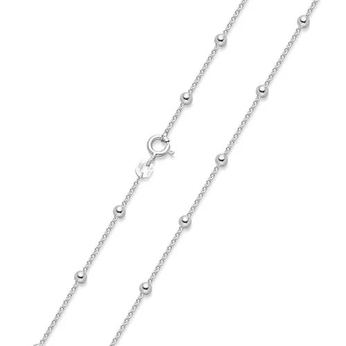 MATERIA Kugel Halskette Damen Silber 925 - Elegante Kugelkette für Frauen - Ketten für Damen, filigrane 925 Sterling Silberkette mit anlaufgeschützter Rhodinierung, ideal für den Multi-Chains-Look und als perfektes Geschenk in eleganter Schmuckbox.