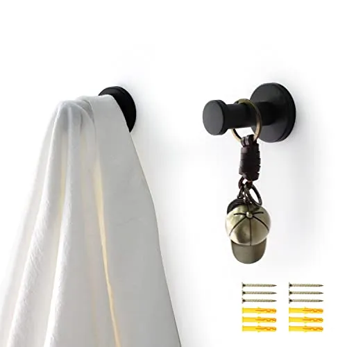 WJUAN Kleiderhaken Schwarz, 2 Stück Mattlack Garderobenhaken 53 mm Wandhaken, Haken mit Robuster Schraubdübel, Handtuchhake fur Küche, Bad, Arbeitszimmer und Hauptschlafzimmer