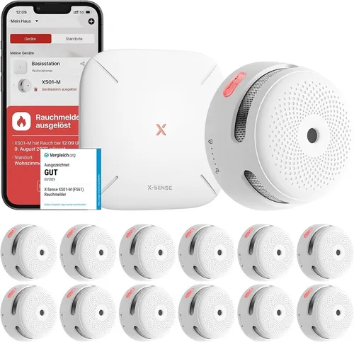 X-Sense Smart Rauchmelder XS01-M mit SBS50 Basisstation - Innovativer WLAN-Rauchmelder mit 100-dB-Alarm, vernetzbar über die X-Sense Home Security App, ideal für umfassende Sicherheitsüberwachung in Ihrem Zuhause.