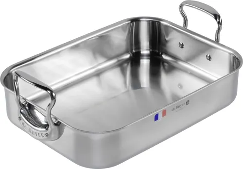 De Buyer Affinity Bratplatte Edelstahl 35X25 cm - Edelstahl Bratreine, ideal für Braten, Fisch und Gemüse. Optimaler Hitzekreis für vitaminreiche Zubereitung, geeignet für alle Herdarten inklusive Induktion, spülmaschinengeeignet und robust.