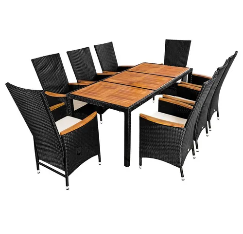 Casaria Polyrattan 8+1 Sitzgruppe mit neigbaren Hochlehnern - Exklusive Gartenmöbel-Sets mit 8 Sessel und Tisch aus Akazienholz. Genießen Sie höchsten Sitzkomfort mit neigbaren Lehnen und wasserabweisenden Auflagen. Ideal für entspannte Stunden im Freien!