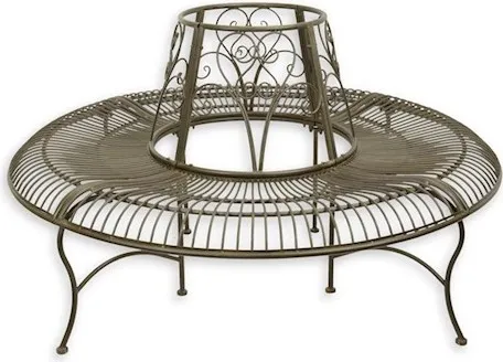 Gartenbank Baumbank rund im Vintage-Stil - Runde Baumbank aus Metall in braun, ideal für Garten und Terrasse. Mit einem Durchmesser von 150,5 cm bietet sie Platz für Familie und Freunde.
