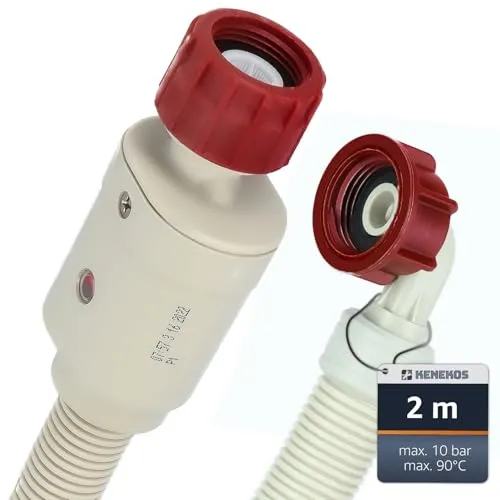 Kenekos - 1,5-3m Aquastop Schlauch 3/4 Zoll Anschluss (Standard) für Waschmaschine & Geschirrspüler, mit Sicherheitsventil, Schmutzsieb, max. 90°C – Sicherheitszulaufschlauch gegen Wasserschäden 2m