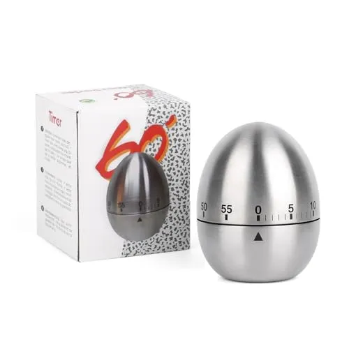 VMUTGA Eieruhr, Mechanische Eieruhr, Eiförmige Kurzzeitwecker, Timer Eiförmiger Timer aus Edelstahl, für die Küche bis 55 Minuten(Silber)