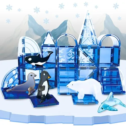 Magnetische Bausteine Ozean Set (56 Teile) - Magnetbausteine für Kinder ab 3 Jahre - Magnetsteine Kinderspielzeug für Jungen, Mädchen - pädagogische STEM Magnet-Spielzeug - Magnetic Building Blocks