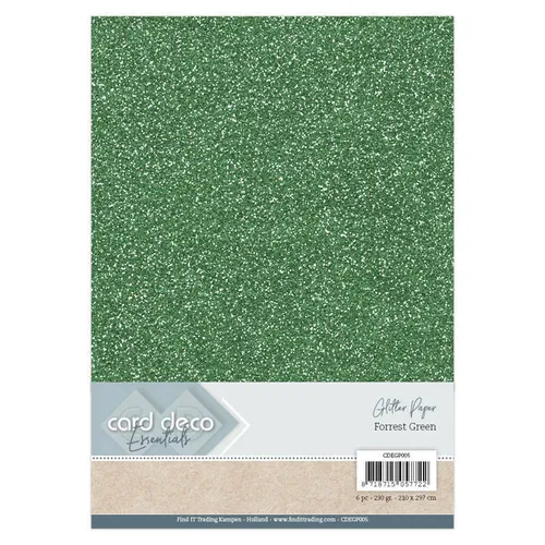 Glitzerpapier Forrest Green Waldgrün - 6 Blatt 230g/m² Papier Karton A4 Basteln