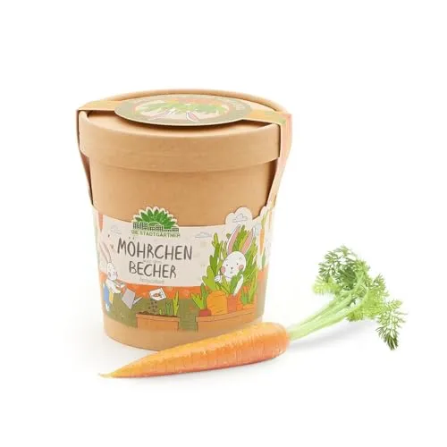 Die Stadtgärtner Möhrchen im Becher Anzuchtset für Möhren im Becher | Enthält Alles, was du zur Anzucht benötigst | Ostergeschenk für Kinder | Geschenkidee Kinder Ostern