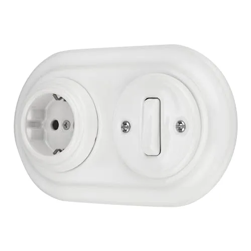 Retro Unterputz Porzellan Steckdose & Schalter SET PR1 in weiß von ADAKAT