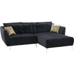 Jockenhöfer Gruppe Ecksofa SALOME, Schwarz, Samt - Elegantes Ecksofa mit beidseitig montierbarer Ottomane, 5 Rückenkissen und 2 Zierkissen für optimalen Komfort. Ideal für stilvolle Wohnräume.
