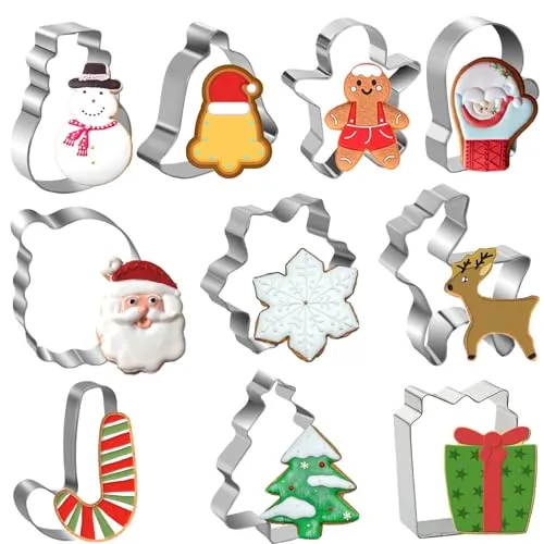 Ausstechformen Weihnachten Set, 10 Stück Ausstecher Weihnachten aus Edelstahl Keksausstecher Linzer Ausstecher für Plätzchen Fondant Marmeladenplätzchen