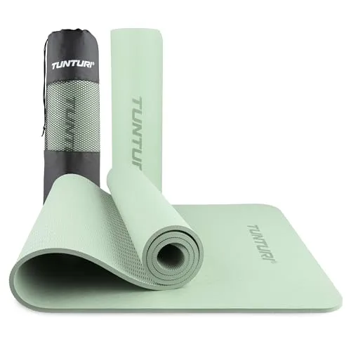 Tunturi Dicke Yogamatte 8mm - Rutschfest Gymnastikmatte - Mit Tragegurt - Für Yoga und Pilates - Sportmatte 183x61x0,8cm -Schadstofffrij - Besonders komfortabel - Mint