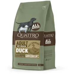 QUATTRO Trockenfutter Ente Alle Rassen Adult 3 kg - Hundefutter für alle Rassen, getreidefreies Premiumfutter mit 78 % hochwertigem Eiweiß aus Ente, ideal für empfindliche Hunde – fördert Verdauung und Hautgesundheit.