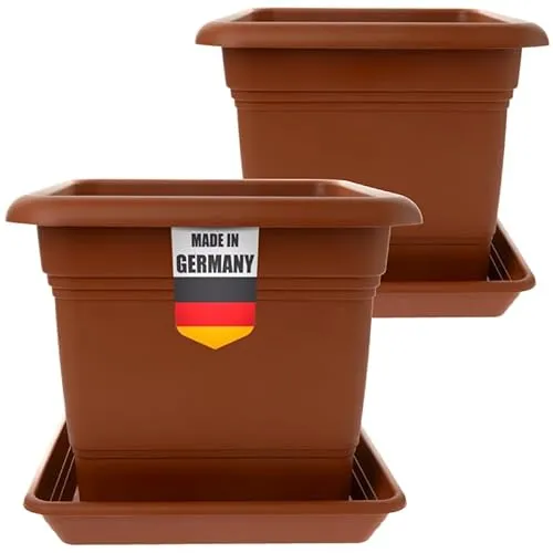 2friends Großer Pflanzkübel 48x48 für Außen 2er Set Terracotta - Wetterfester Blumentopf in Premium-Qualität Ideal für Outdoor, Große Blumentöpfe mit Effizientem Entwässerungssystem