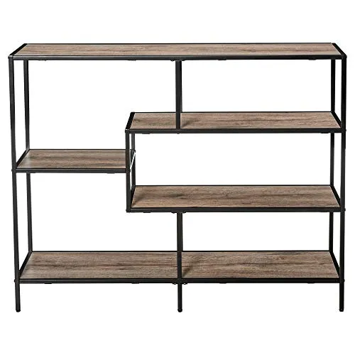 HOMCOM Bücherregal im industriellen Stil mit 5 offenen Regalen - Bücherregal im industriellen Stil, bietet 5 offene Regale für kreativen Stauraum und besticht durch einzigartiges asymmetrisches Design und langlebige Materialien.