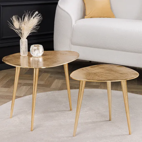 Riess Ambiente 2er Set Couchtisch Elements 50cm Gold Metall Handarbeit - Elegantes 2er Set Couchtische aus handgefertigtem Metall mit stabilem Stand. Vielseitig kombinierbar und ideal, um Deinem Wohnzimmer einen stilvollen Akzent zu verleihen. Max. Belastbarkeit: 40 kg je Tisch.