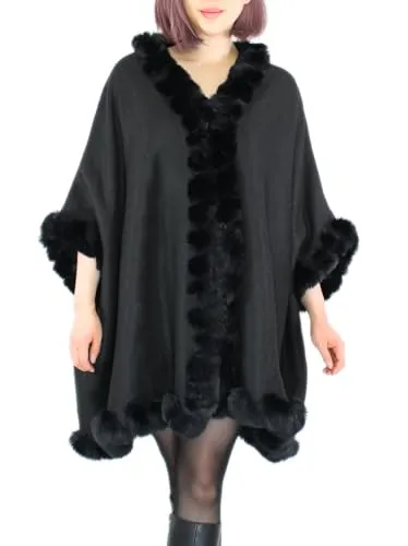 dy_mode Damen Poncho Umhang Mantel mit Kunstfell und Innenfutter - PN003 - Eleganter Damen Winter Poncho in Unifarben oder meliert, ausgestattet mit flauschigem Kunstfell und kuschelweichem Innenfutter. Ideal für Gr. 38-42, bietet Komfort und Stil für jeden Anlass.