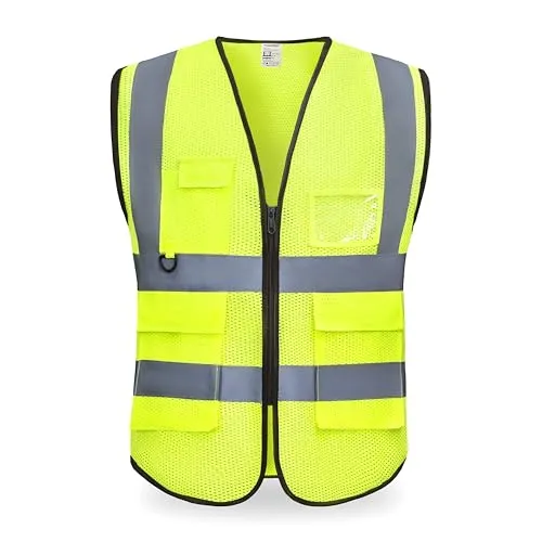 YUANVEST Sicherheitswesten Warnweste,Hohe Sichtbarkeit Reflektierende Sicherheitsweste,2-Zoll Reflektierende Streifen Hohe Sichtbarkeit Weste,Erfüllt ANSI/ISEA Standards (Gelb-mesh, L)