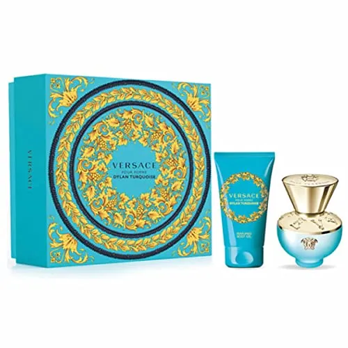 Versace Dylan Turquoise Eau de Toilette Spray 30ml & Body Gel 50ml - Eau de Toilette für Damen, erfrischender Duft mit fruchtigen Noten, perfekt für den Sommer und ein tolles Geschenkset.