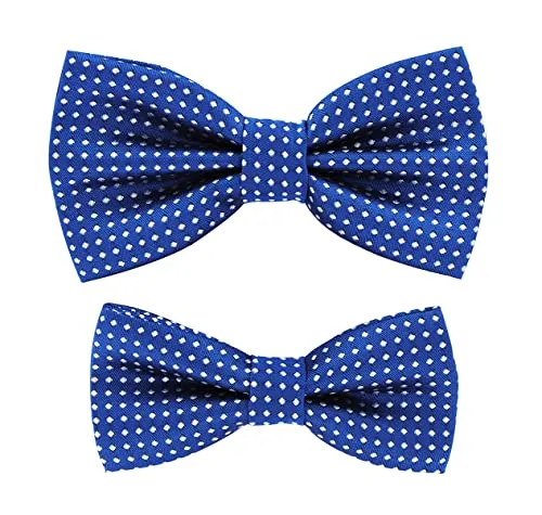 axy Vater-Sohn Fliegen Set im Partnerlook, bereits gebunden und verstellbar gepunktete Fliege Fotoshooting Familien Outfit (Blau)