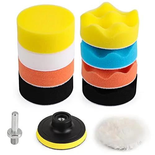 Kshineni 80mm Polierschwämme Pads, 11tlg Polieraufsatz Akkuschrauber Polierpad Set Autopolitur Pad für Exzenter Poliermaschine Schleifmaschine zum Polieren, Schleifen, Wachsen