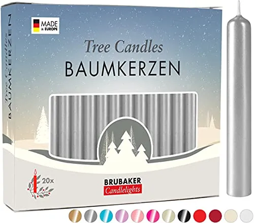 BRUBAKER 100er Pack Baumkerzen Wachs in silber von BRUBAKER