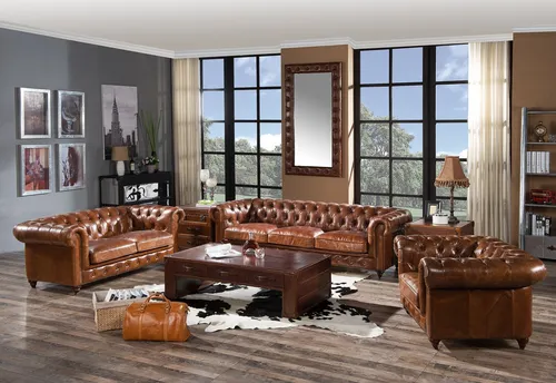Design Club Lounge 4-Sitzer Sofa Chesterfield Vintage Leder - Elegantes 4-Sitzer Sofa im Vintage Chesterfield-Stil für Ihr Wohnzimmer. Hochwertiges Leder und stilvolles Design bieten Komfort und zeitlose Ästhetik.
