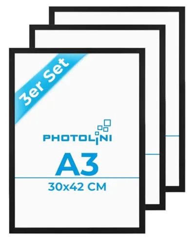 PHOTOLINI Bilderrahmen 3er Set - Stabil und stilvoll - Einzelrahmen aus stabilem MDF-Holz mit Acrylglas, ideal für kreative Wandgestaltungen. Perfekt für Hoch- oder Querformat, inklusive Zubehör für einfaches Aufhängen.