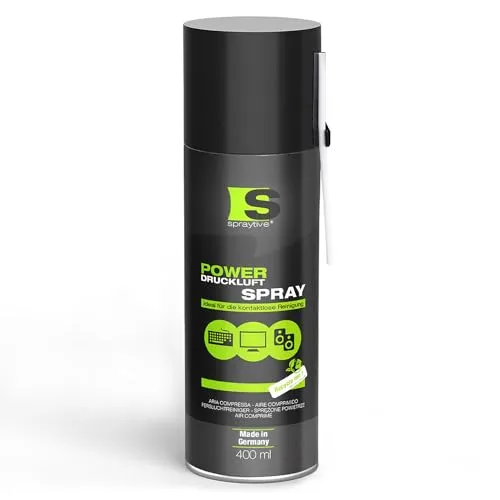 ml Spraytive Power Druckluftspray/Druckluftreiniger: Mit 10cm Sprühverlängerung - Druckluft aus der Dose Air Duster - Reinigung von Tastatur, PC/Computer, PS5, Xbox, Kamera - Made in Germany! 1 x 400