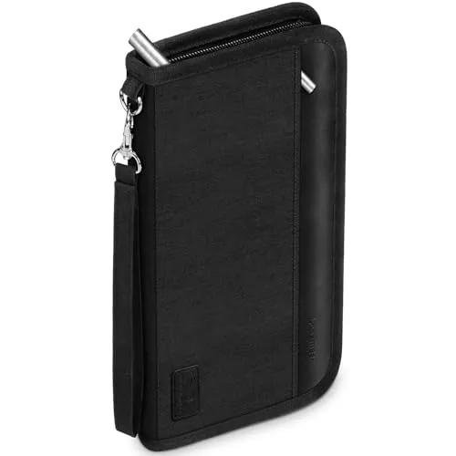 Looxmeer Reisepass Tasche Familie Reisepasshülle mit RFID-Blocker, Wasserdicht Reiseorganizer, Travel Organizer Damen Herren für Reisedokumente kreditkarten Tickets Ausweis, Ganz Schwarz