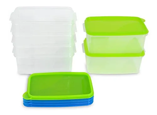 Kigima Gefrierdosen 6x0,75L rechteckig Grün & Blau – Vorratsdosen mit Deckel luftdicht – Transparente Frischhaltedosen – Aufbewahrungsbox Küche für Mealprep & Organisation – Austrian Quality