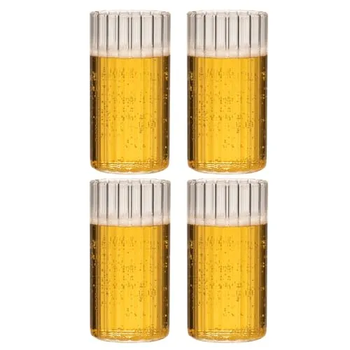 Zoha Stripe Long Gläser 400 ml im 4er Set – stilvolle Trinkgläser für Heiß- & Kaltgetränke – Design Longdrink Gläser geriffelt – Cocktailgläser, Eiskaffeegläser, Teegläser – Spülmaschinengeeignet