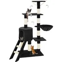 tectake® Kratzbaum 144 cm mit Katzenhaus und Treppe - Kratzbaum für Katzen, 144 cm hoch, inklusive Treppe und 3 Spielmäusen, ideal zum Krallen schärfen und als gemütlicher Schlafplatz.