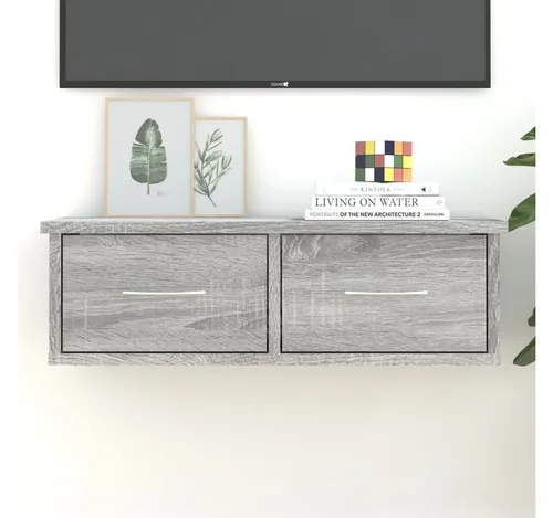 furnicato Wandregal Hängeschrank TV-Wandschrank 60 x 26 x 18,5 cm Grau Sonoma, 1-tlg., Schwebendes TV-Board mit zwei Schubladen und feuchtfester Fläche