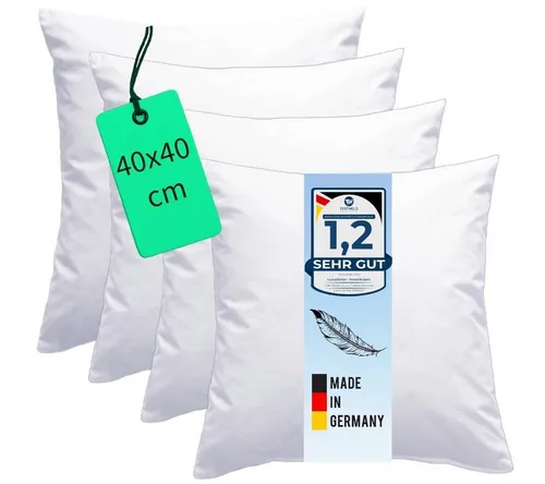 Luxusfeder Kissenfüllung 4er Set 40x40 cm - Hochwertige Kissenfüllung für optimalen Komfort, ideal für Sofa, Bett oder unterwegs. Waschbar und Made in Germany, sorgt für gemütliche Entspannung in jedem Raum.