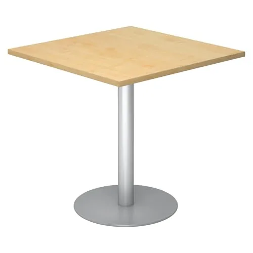 bümö Besprechungstisch 80x80 cm - Kinderschreibtische mit robuster, kratzfester Tischplatte und stabiler Säule aus Metall in Silber – ideal für Besprechungen oder kleine Esserunden.