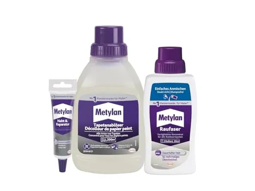 Metylan Raufaser Fertigkleister Konzentrat, sofort Verwendbar, (1x500g) & Metylan Naht- und Reparaturkleber (1x60g) & Metylan Tapetenablöser Aktiv-Konzentrat (1x0,5l)