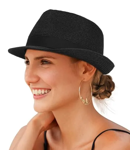 Creekstone Sonnenhüte für Damen Fedora & Trilby-Hüte für Herren Sommer Strohhut (DE/NL/SE/PL, Alphanumerisch, M, SCHWARZ)