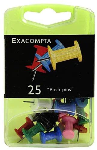 Exacompta 14740E 25er Pack Pinwandnadel 7mm Spitzenlänge farbig sortiert Push Pins Stoßnadel in praktischer Aufbewahrungsbox