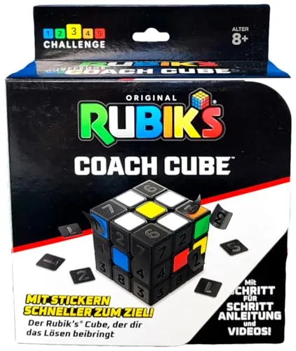 Rubik's Cube, Coach Cube, 3x3 Lernwürfel mit Stickern, zum Schritt-für-Schritt-Lösen des Zauberwürfels, umfangreicher Leitfaden in 8 Schritten, für EinsteigerInnen ab 8 Jahren