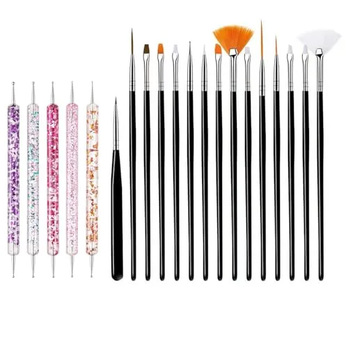 Eupneicu Nagel Pinsel Set [15 + 5 Stück], Professionelle Nagel Pinsel, Acryl Nagel Kunst Pinsel Für Punktieren, Feinmalerei, Diy