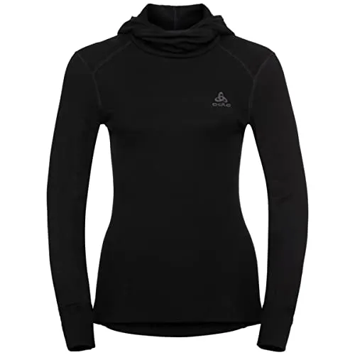 Odlo Damen Active Warm Eco Funktionsunterwäsche Langarm Shirt mit Facemask, Schwarz, XL EU - Unterhemden für Wintersport und Freizeit, mit taillierter Passform und kuscheliger Wärmeisolation für optimalen Tragekomfort und Bewegungsfreiheit.